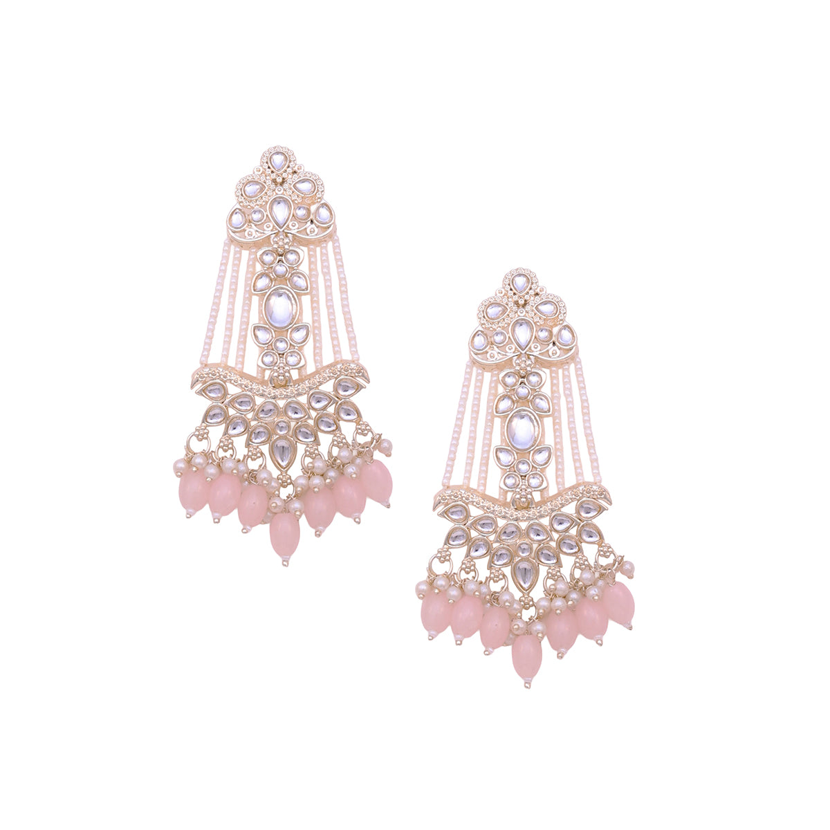 Blush Radiance Kundan & Pearl Drop Statement Earrings