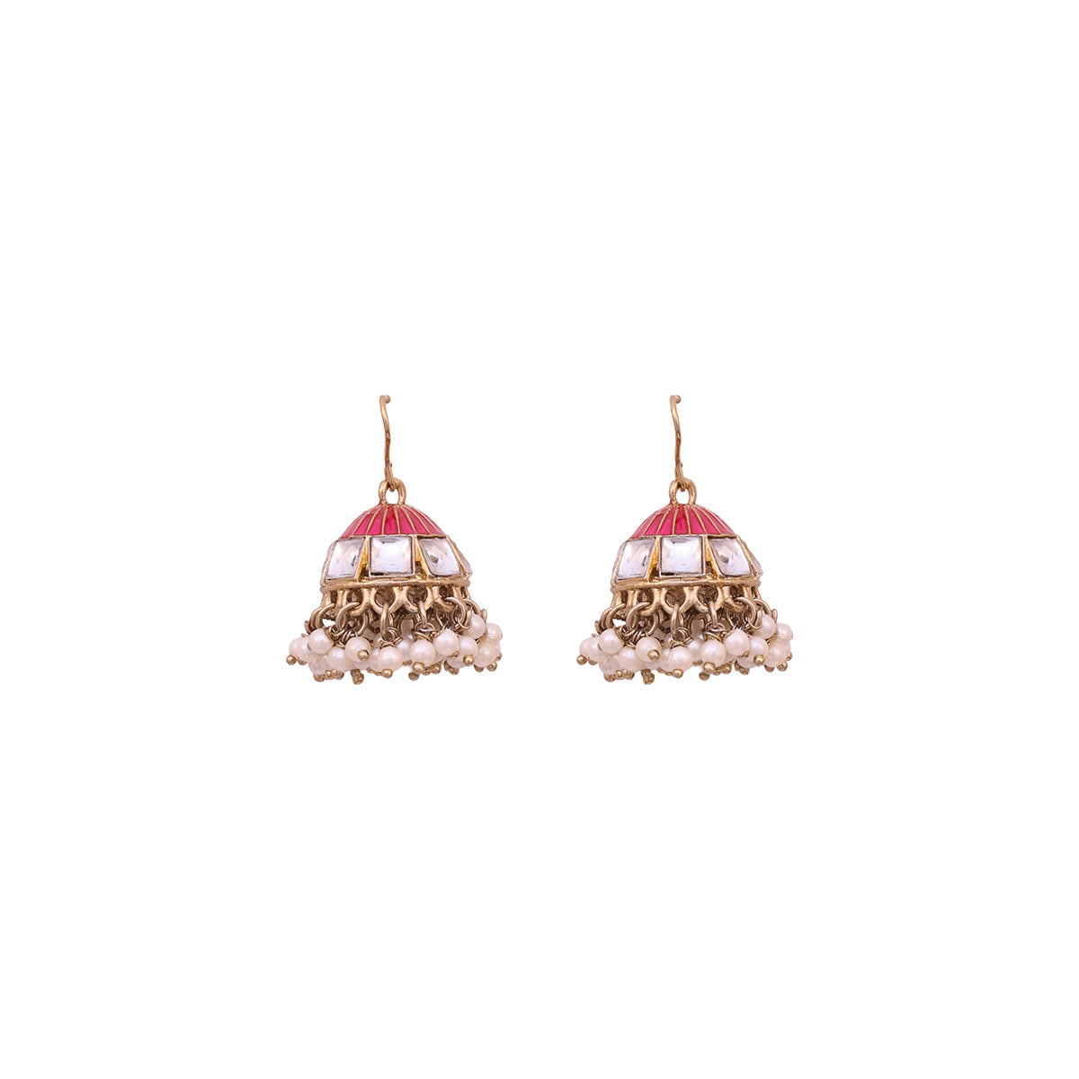 Rosette Kundan Dome Jhumkas with Pearl Tassels