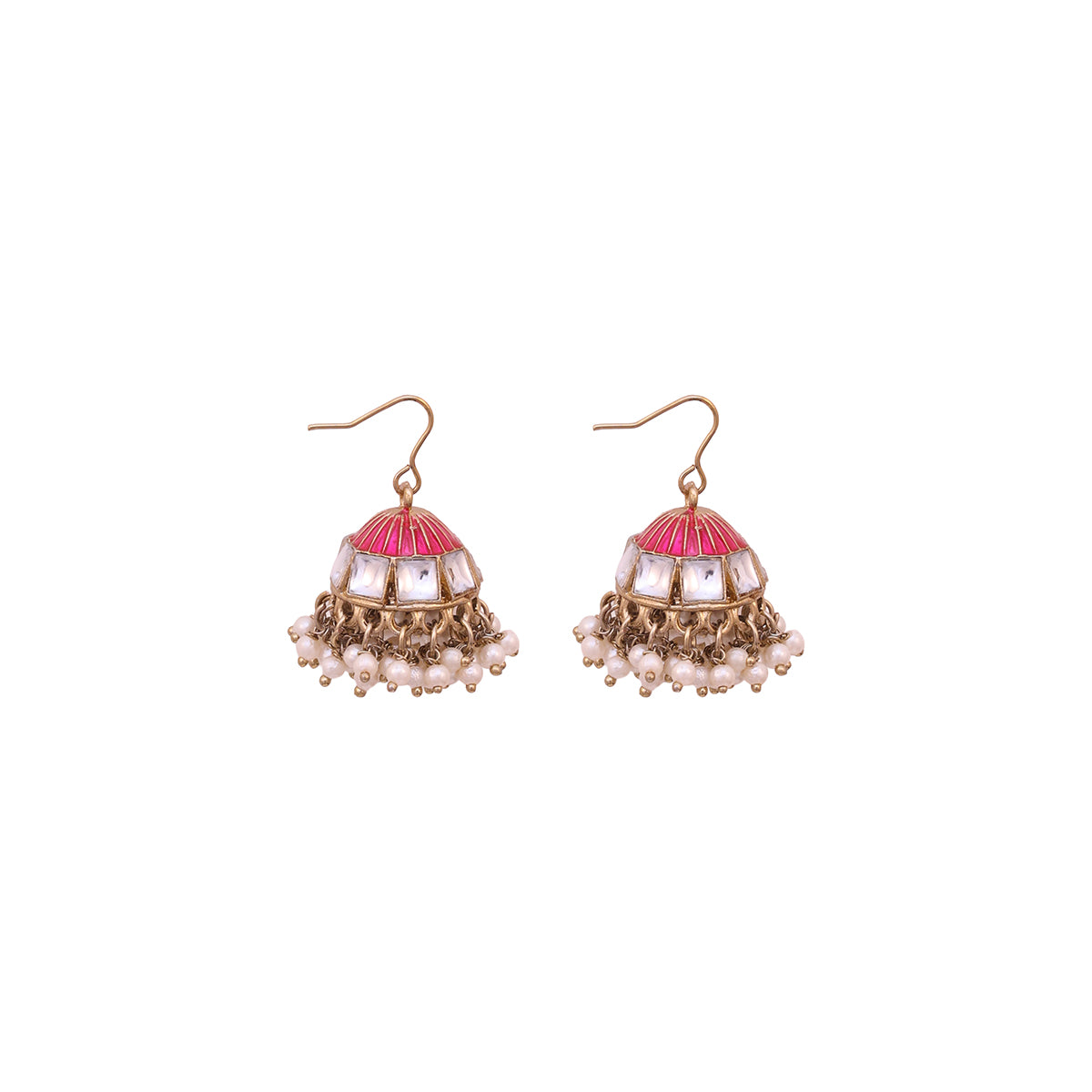 Rosette Kundan Dome Jhumkas with Pearl Tassels