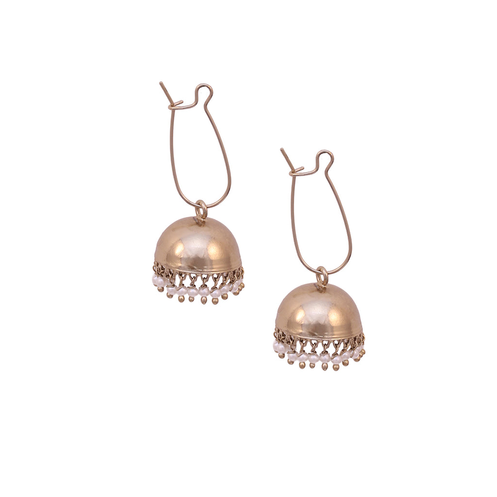Gulnaz Mehndi Gold Pearl Drop Jhumkas