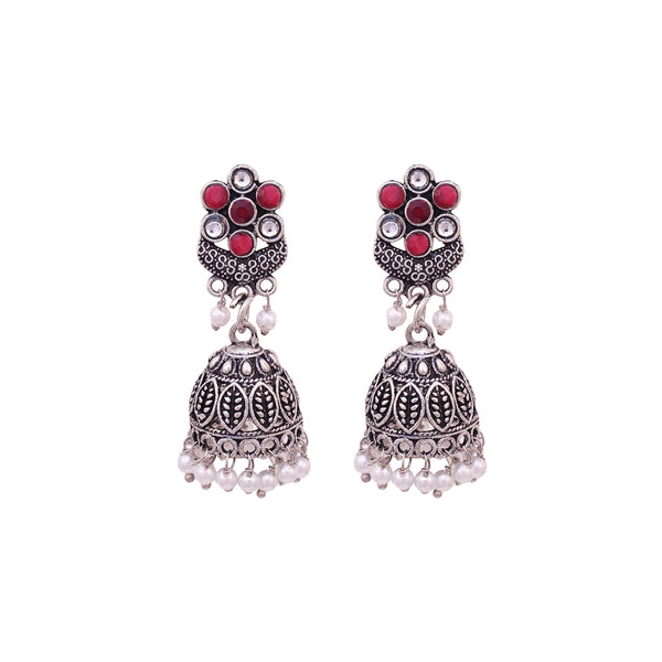 Ruhani Oxidised Maroon-Pearl Jhumka Drops