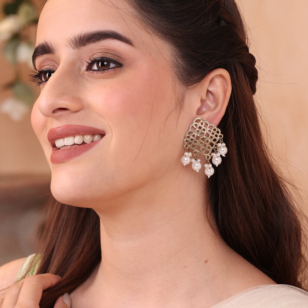 Classic Gold Hoop Earrings with Pearl Dangles