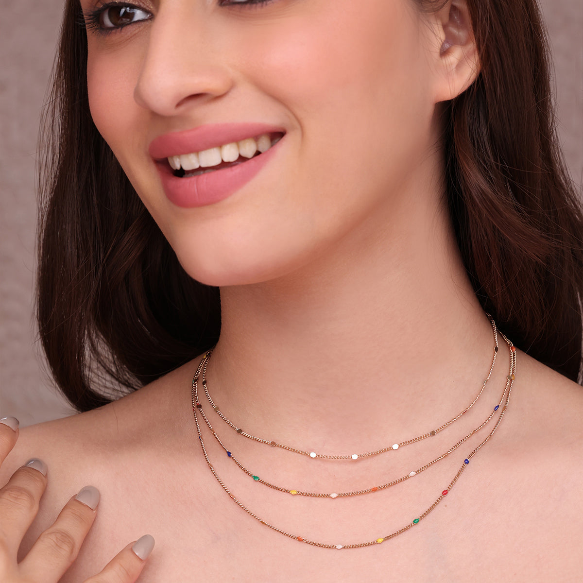 Golden Multi-Chain Rainbow Enamel Layering Necklace