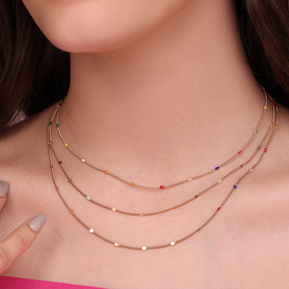Golden Multi-Chain Rainbow Enamel Layering Necklace