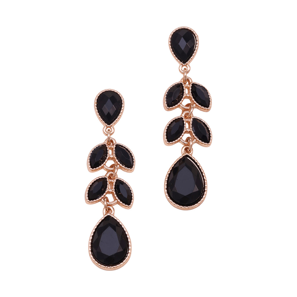 Golden Dangle Earrings with Black Teardrop Stones