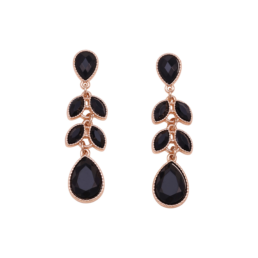Golden Dangle Earrings with Black Teardrop Stones