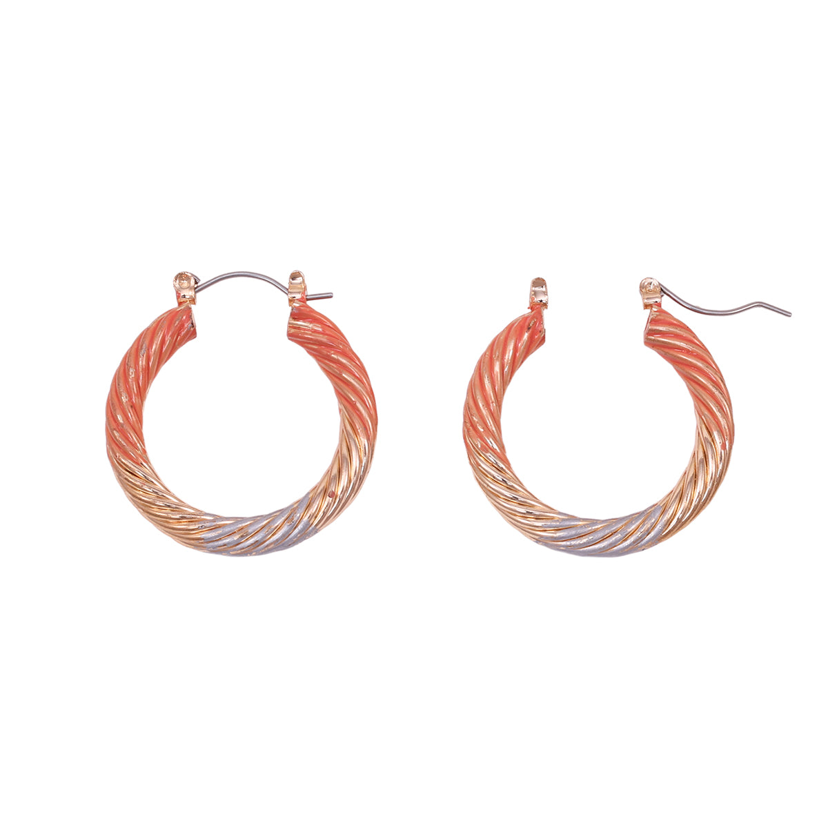Small Dual-Tone Twisted Hoop Earrings in Orange & Gold