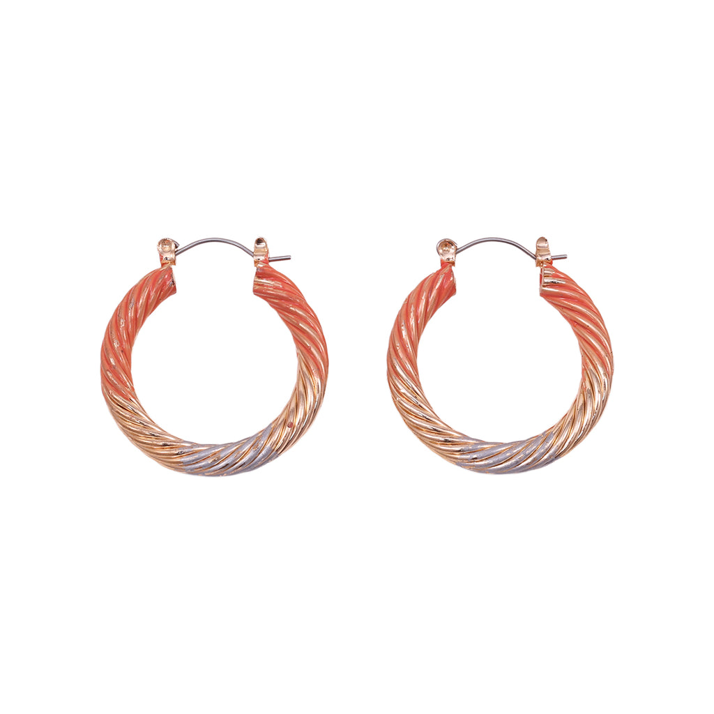 Small Dual-Tone Twisted Hoop Earrings in Orange & Gold