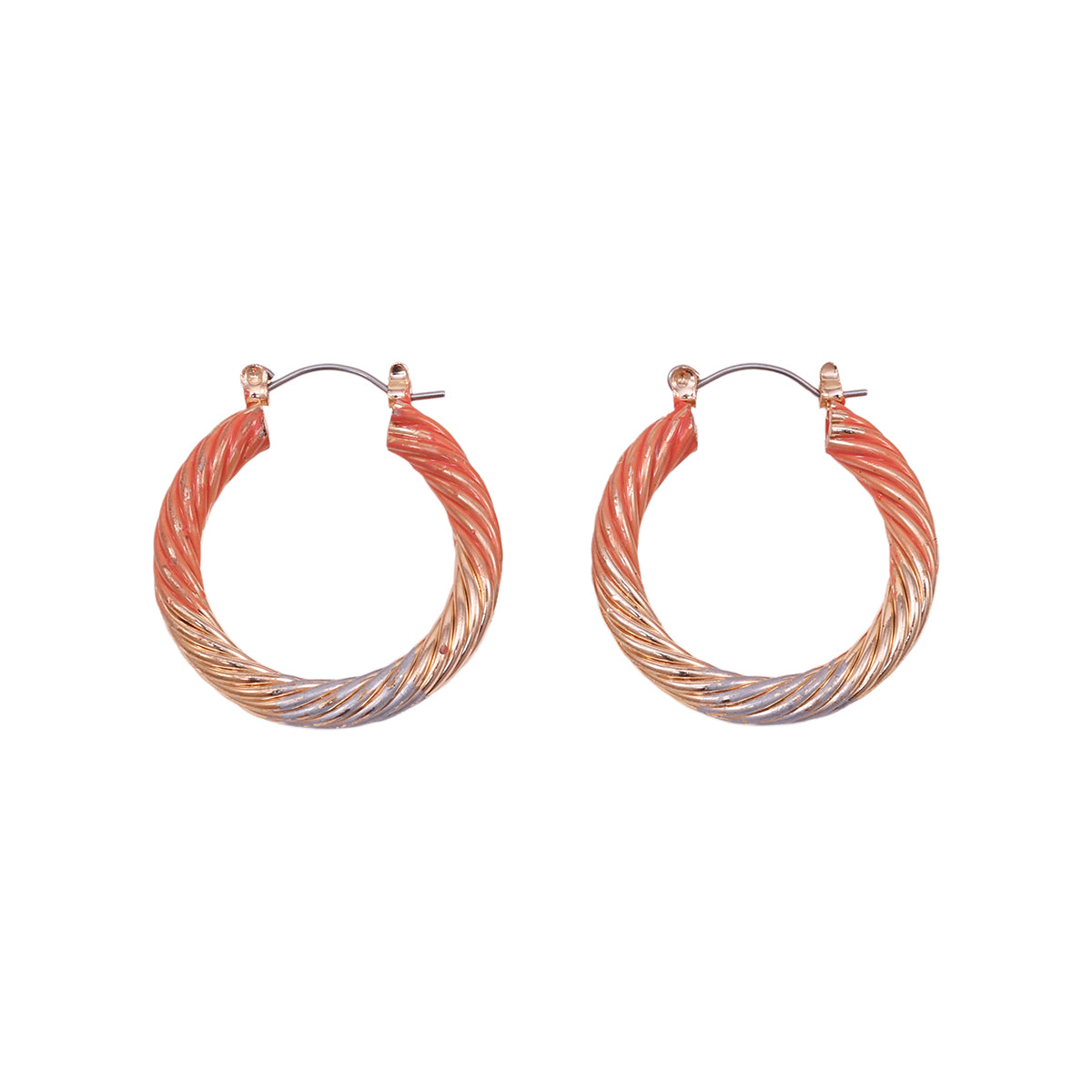 Small Dual-Tone Twisted Hoop Earrings in Orange & Gold