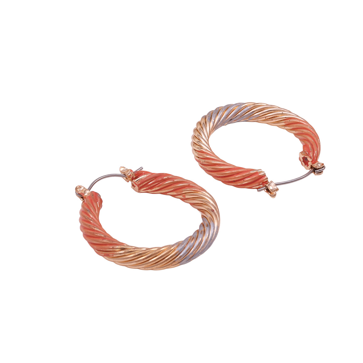Small Dual-Tone Twisted Hoop Earrings in Orange & Gold