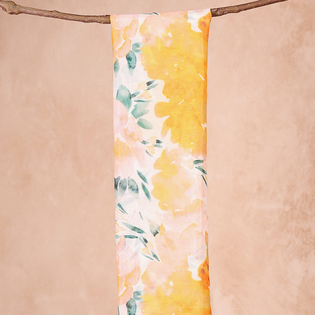 Sunny Yellow & Pink Watercolor Floral Print Dupatta