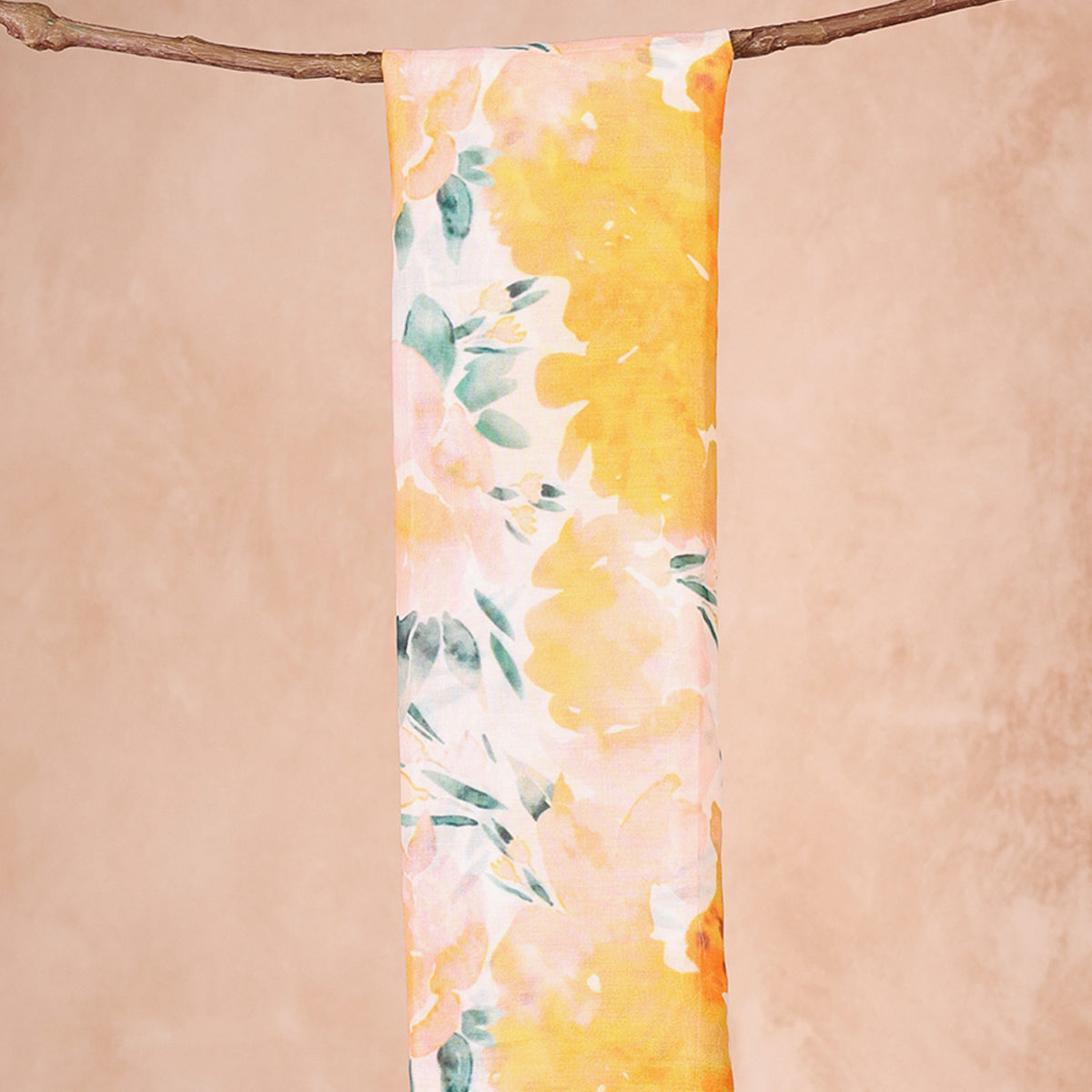 Sunny Yellow & Pink Watercolor Floral Print Dupatta