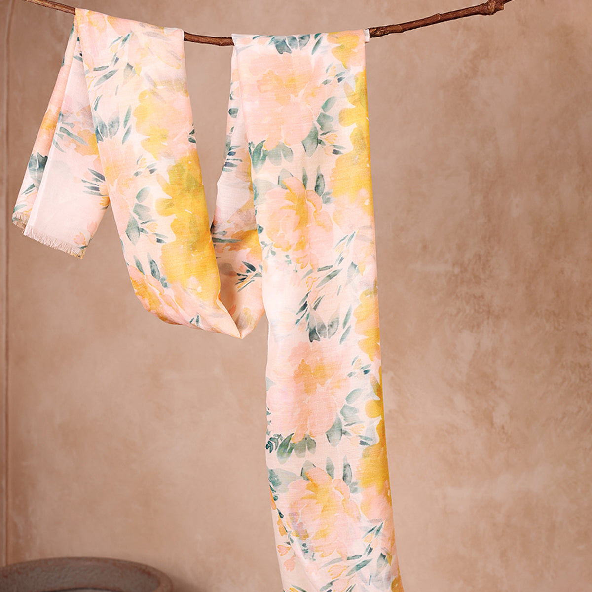 Sunny Yellow & Pink Watercolor Floral Print Dupatta