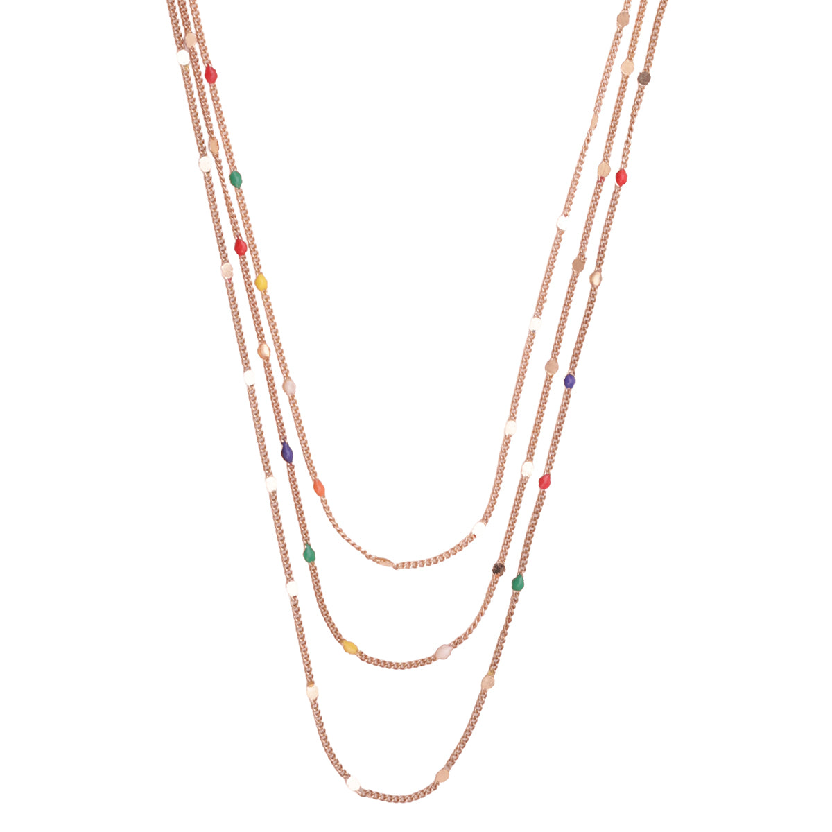 Golden Multi-Chain Rainbow Enamel Layering Necklace