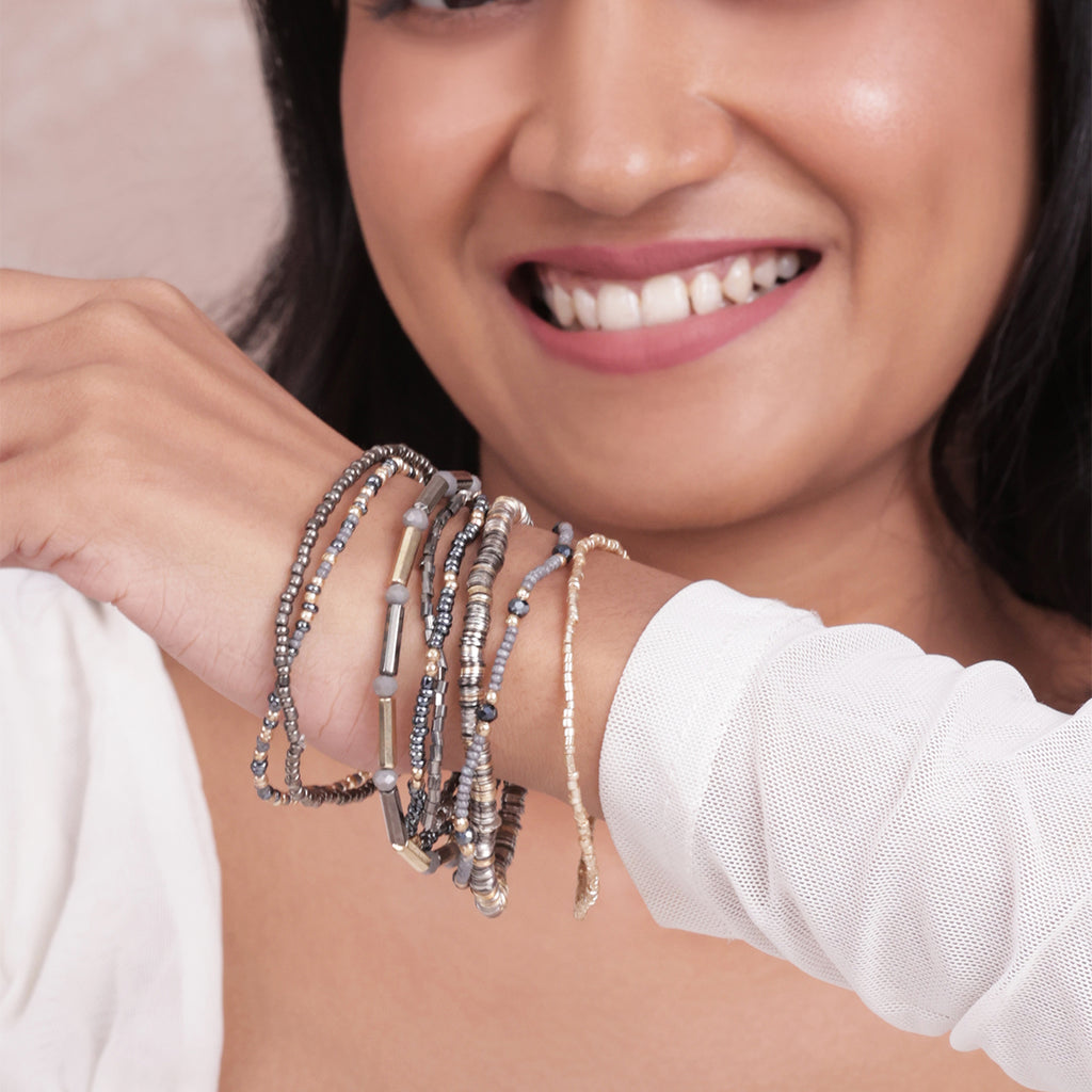 Silver & Pewter Multi-Strand Beaded Slip-On Bracelet