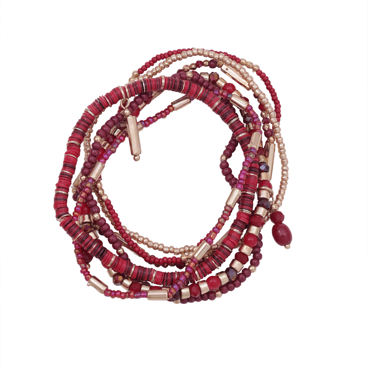 The Fiesta Stack: Red & Maroon Beaded Bracelet Set