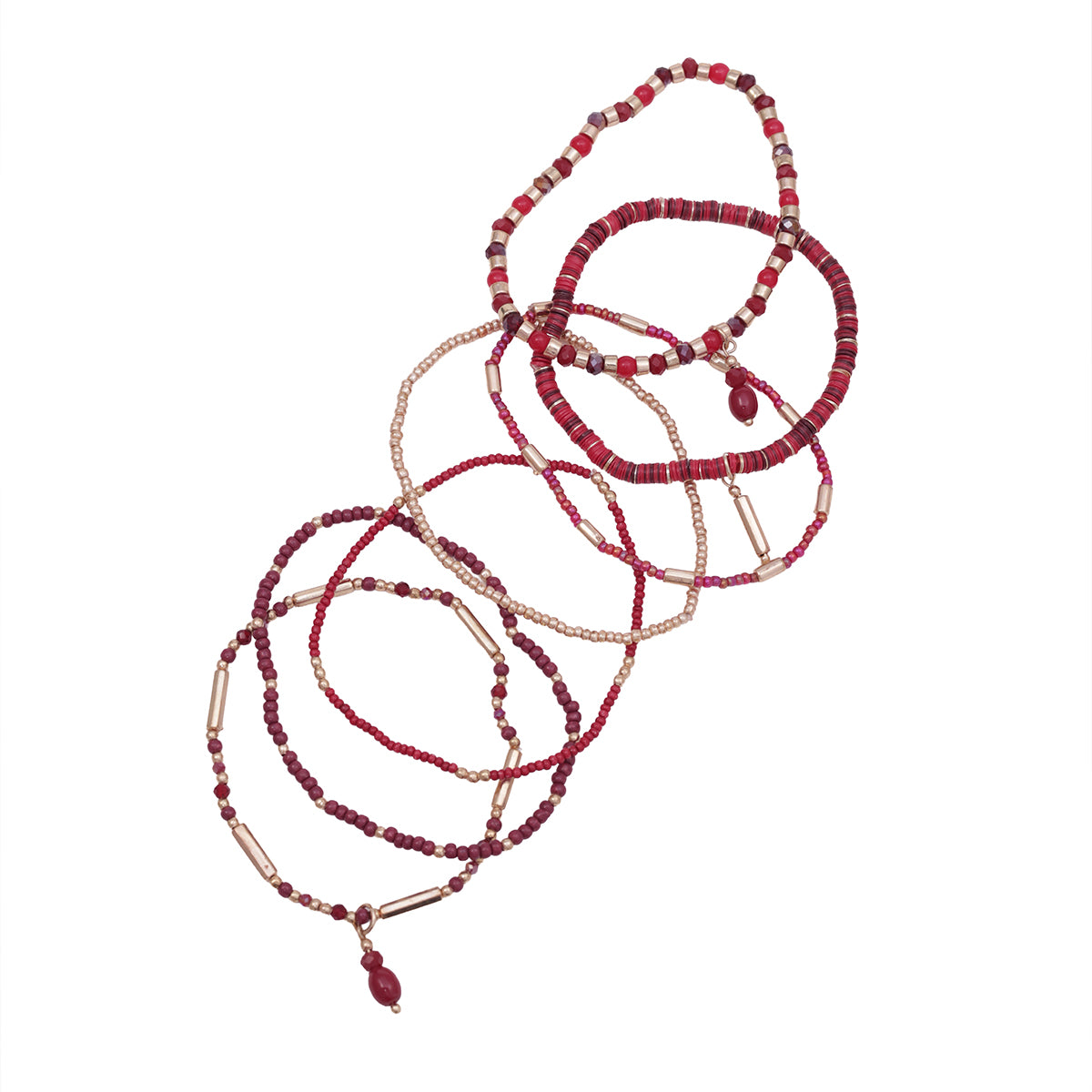 The Fiesta Stack: Red & Maroon Beaded Bracelet Set