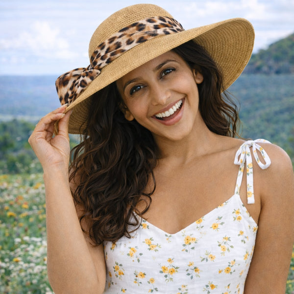 Animal Print Scarf Beige Beach Hat