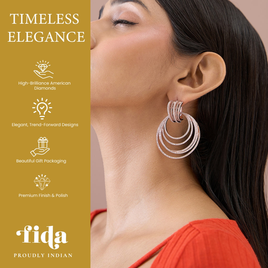 Crescent Rose Gold AD Drop Earrings
