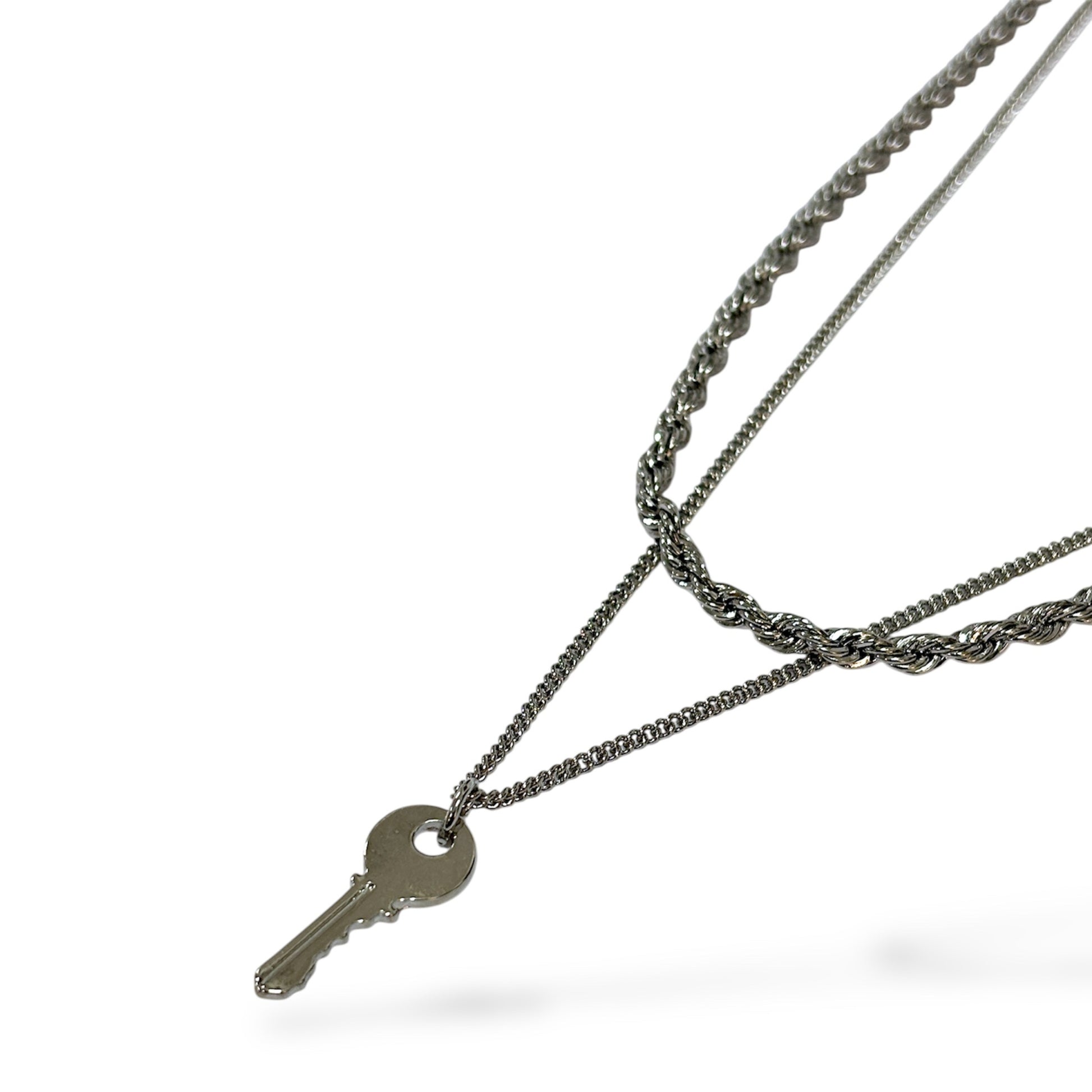 Urban Key-Link Double-Layered Silver Necklace