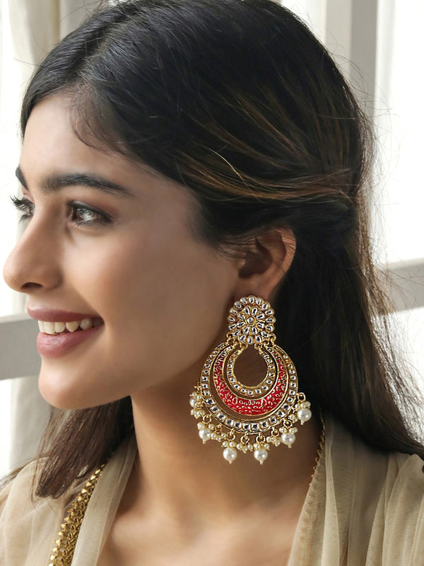 Auspicious Kundan Pink Chandbali Earrings