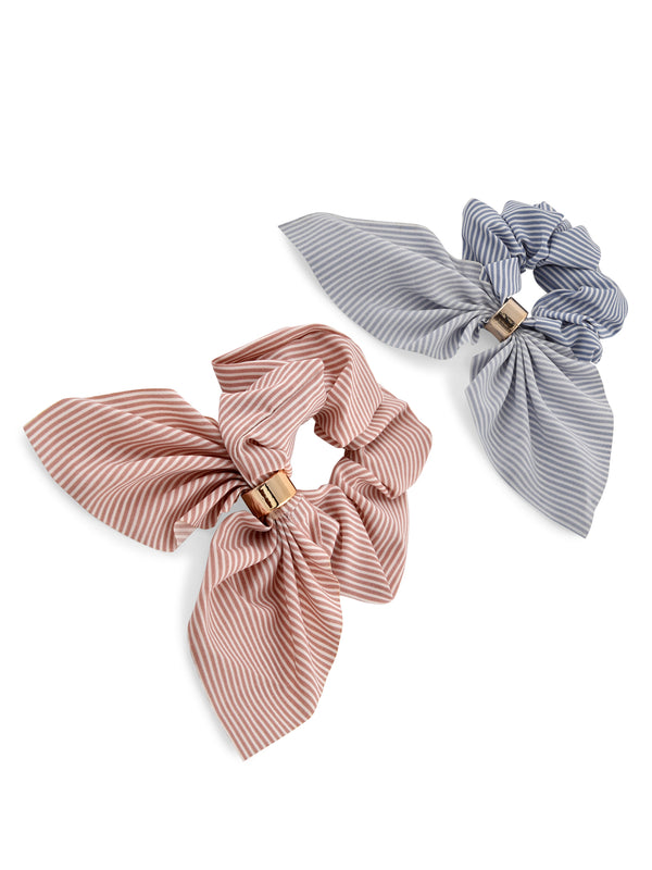 Striped Bow Hair Scrunchies Set of 2