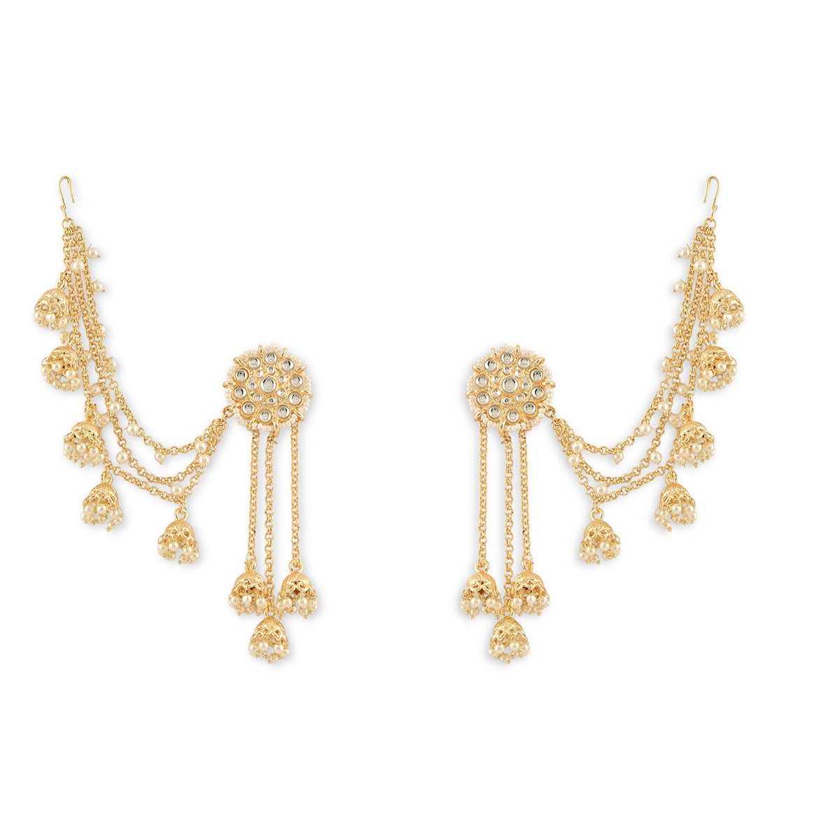 Rajwada Pearl Cascade Drop Earring With Ear Chain