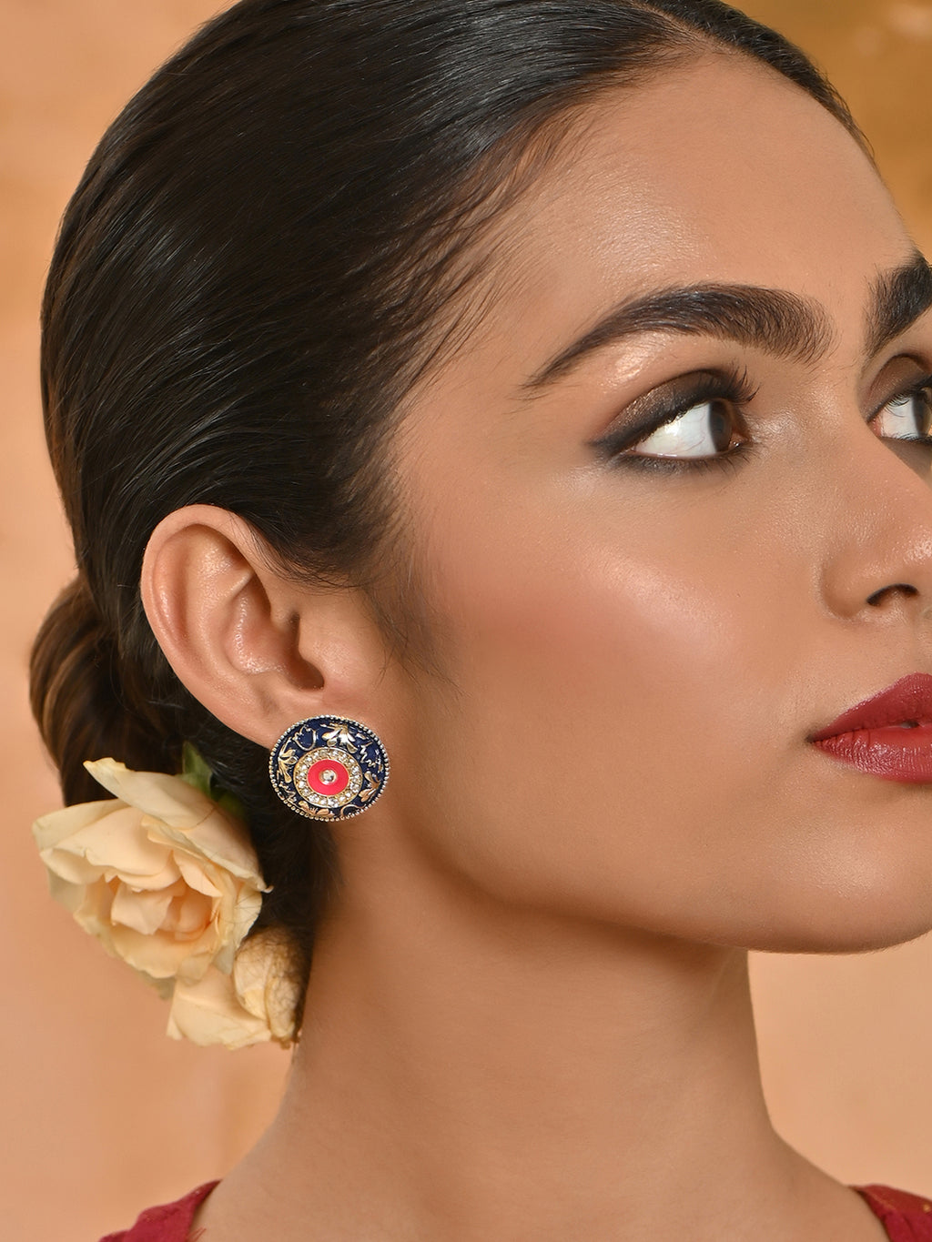 Hari-Gulabi  Stone Glow Meenakari Studs Earrings