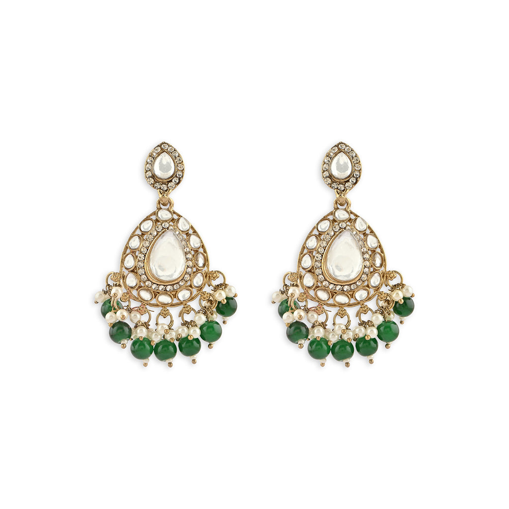 Premium Occasion Wear Golden Kundan Drop Earring