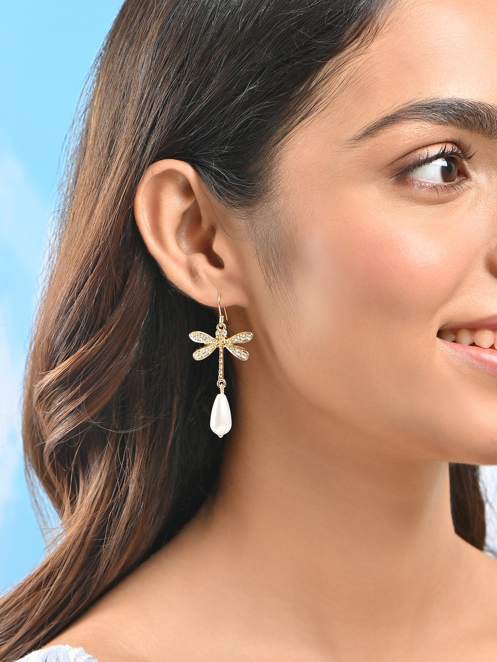 Dragonfly Whisper Pearl Drop Earrings