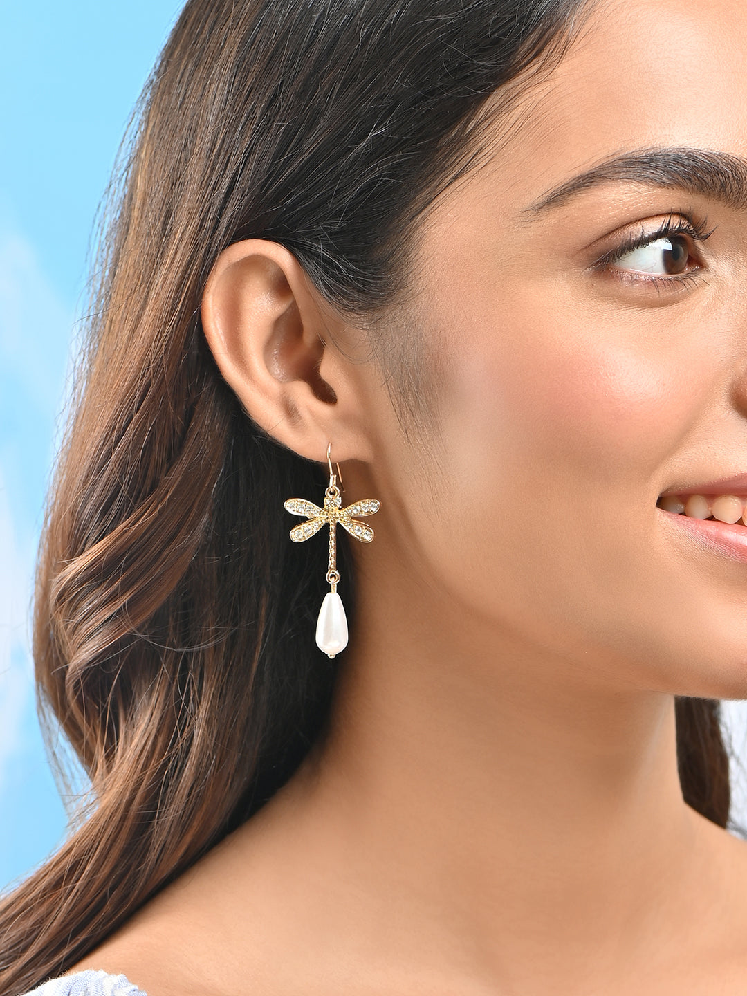 Dragonfly Whisper Pearl Drop Earrings