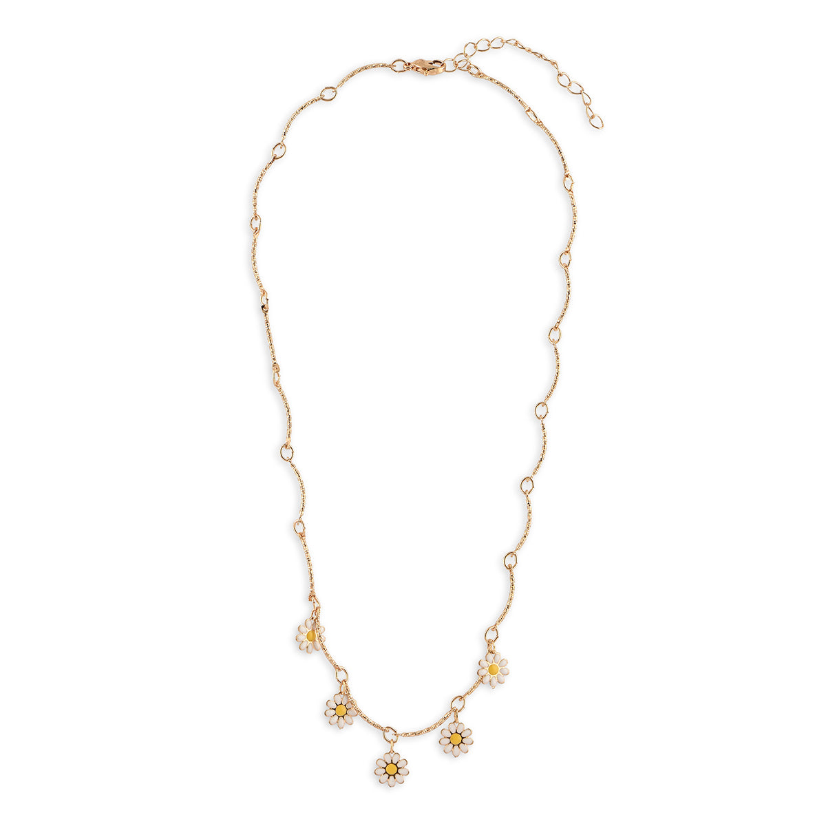 Golden Daisy Multi-Charm Enameled Floral Necklace