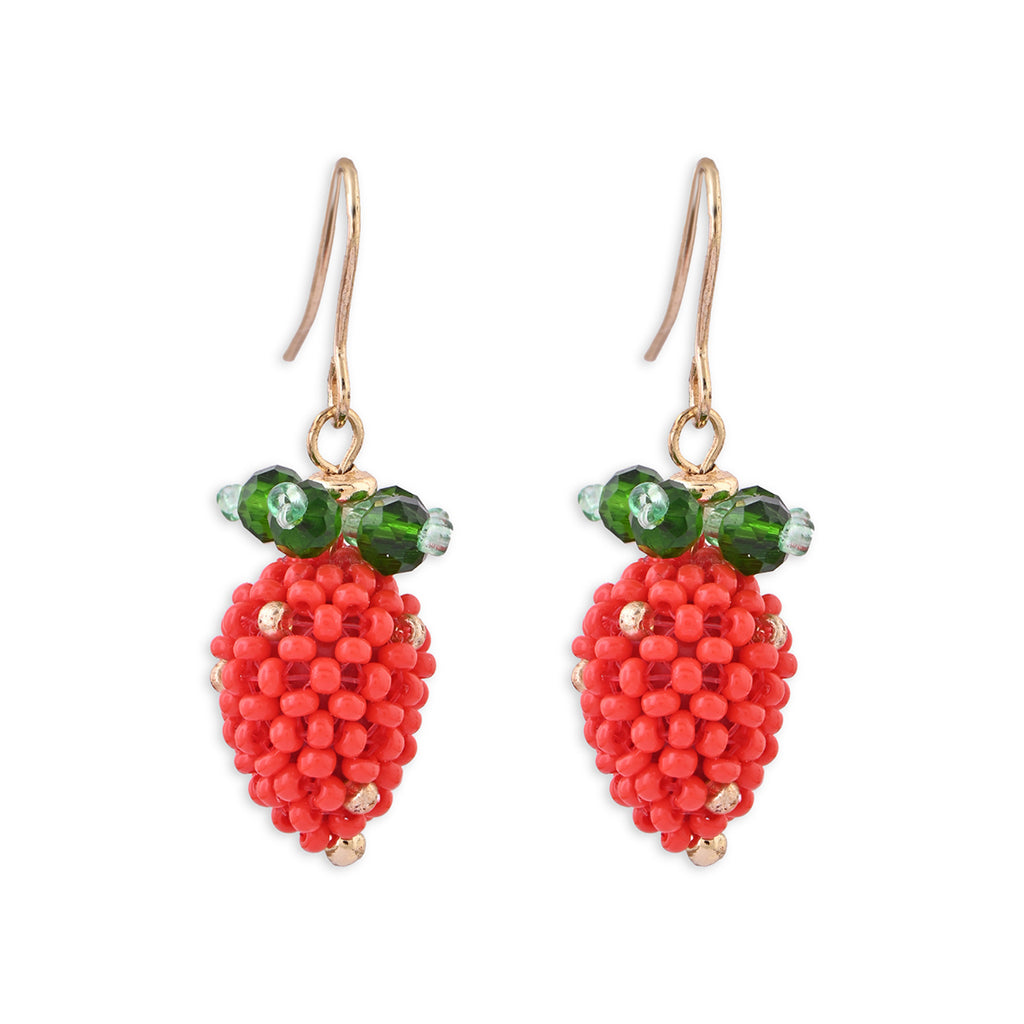 Strawberry Delight Red Beaded Drop Earrings