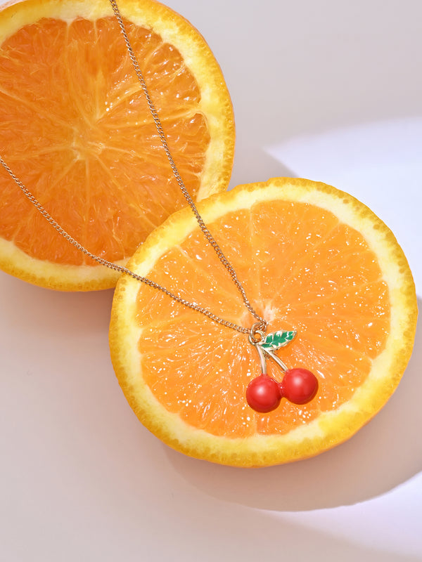 Golden Cherry Charm Necklace
