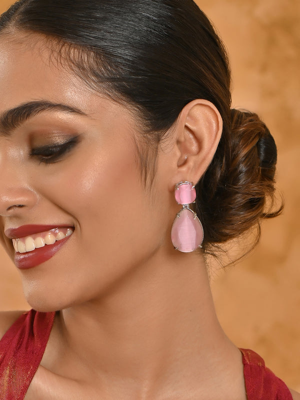 Gulbahaar AD Silver Bridal Drop Earrings