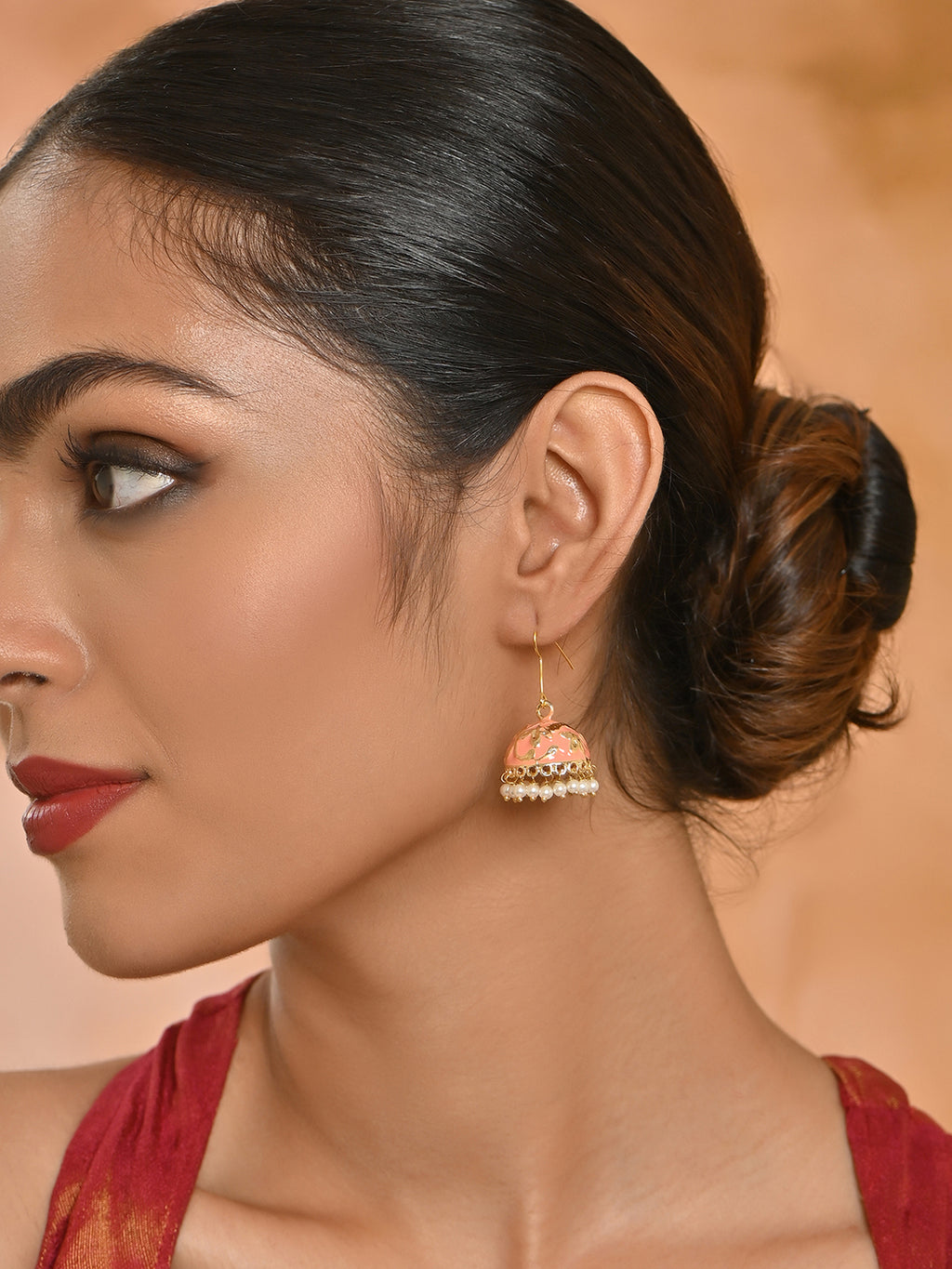 Raj-Neel Floral Meenakari Pearl Jhumka Earrings