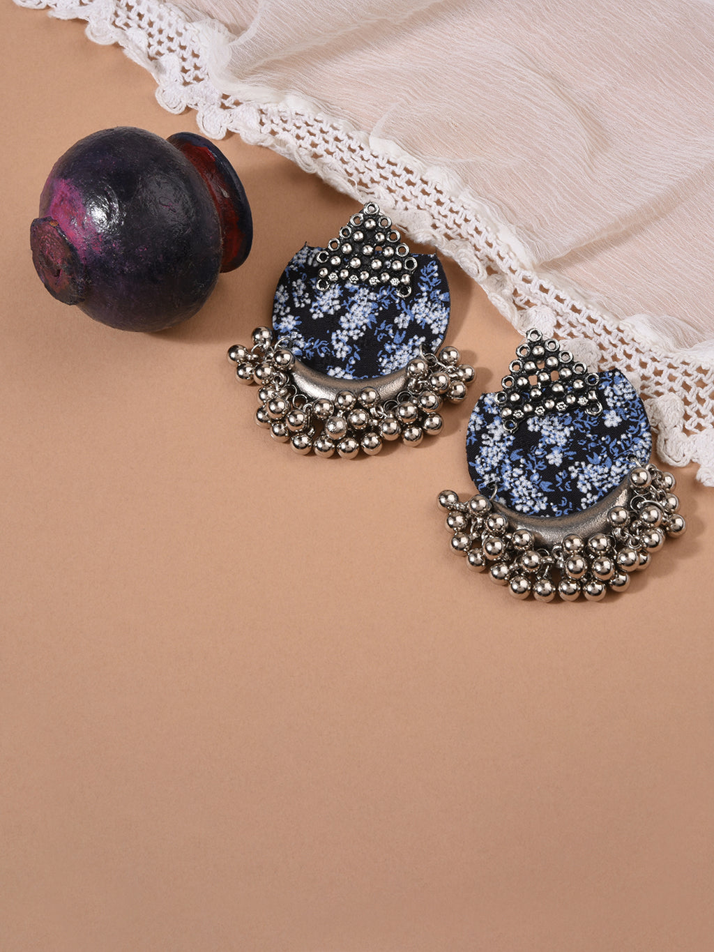 Opulent Azure Blue Ghungroo Floral Earrings