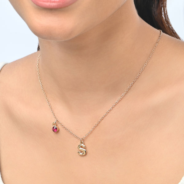 Personalised Initials & Birthstone Charms Necklace -S