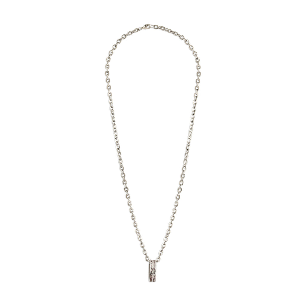 Men’s Silver-Tone Textured Band Pendant Necklace