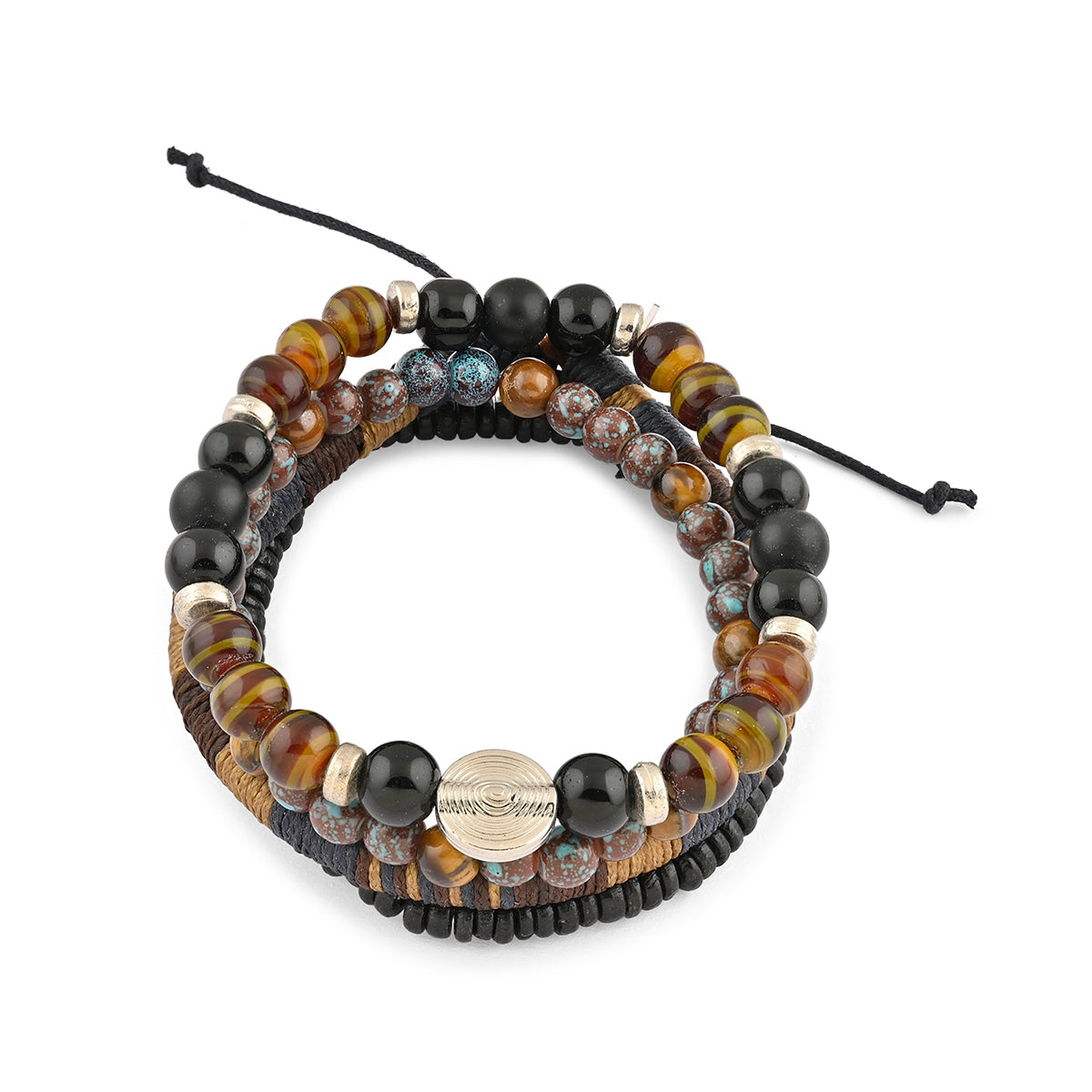 Boho Striped & Speckled Bead Bracelet Set of 4