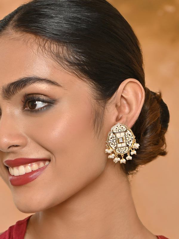 Rajsi-Phool Meenakari Pearl Drop Studs