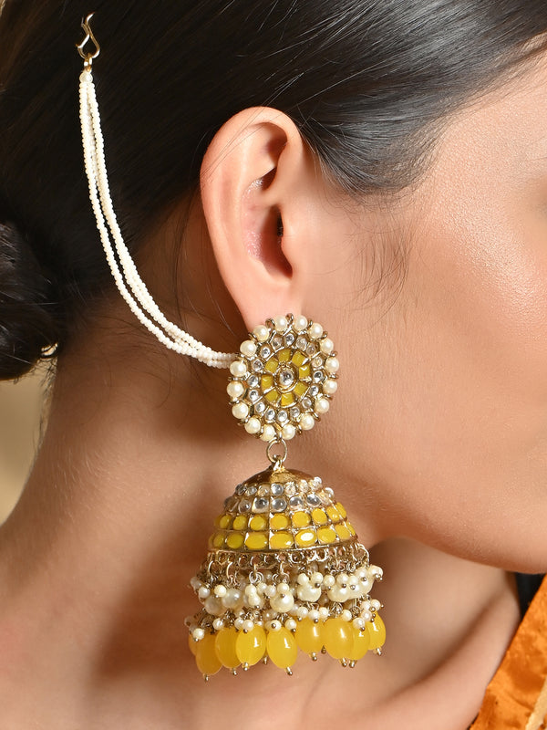 Marigold Glow Kundan Pearl Jhumkas