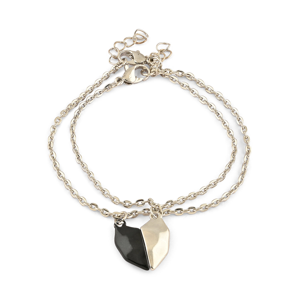 Silver-Black Magnetic Heart Promise Bracelets (Set of 2)