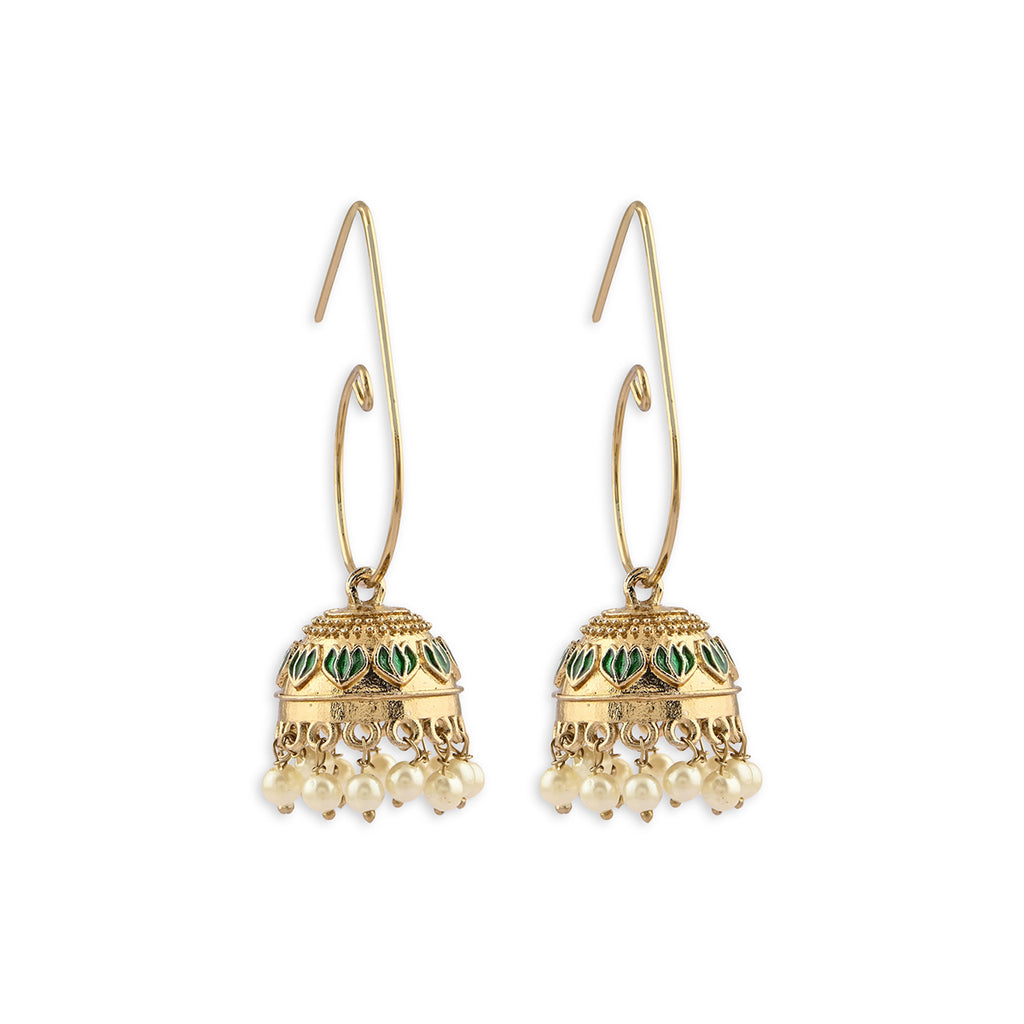 Golden Ethnic Hoop Earring With Textured Jhumka