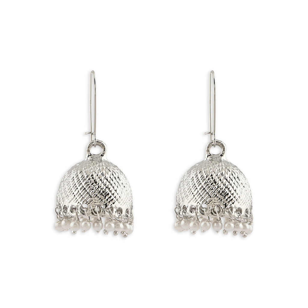 Antique Silver Festive Wear Kundan Jhumka