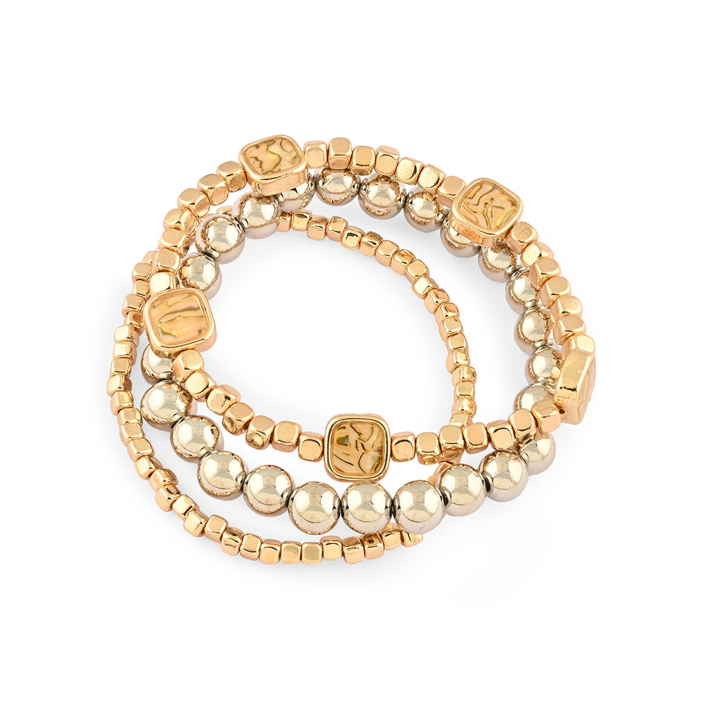 Golden Beaded Bracelet Stack (Set of 3)