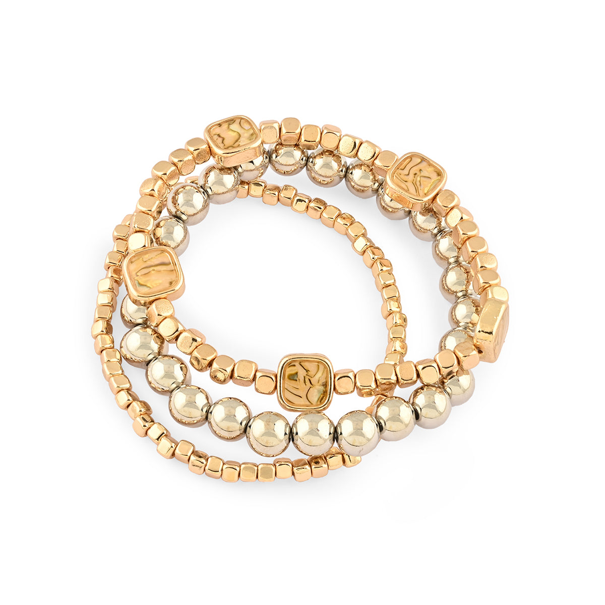 Golden Beaded Bracelet Stack (Set of 3)