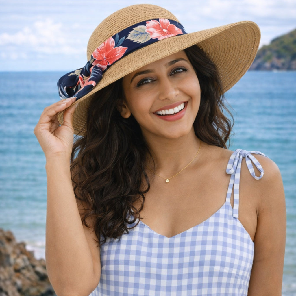 Breezy Scarf Beige Beach Hat