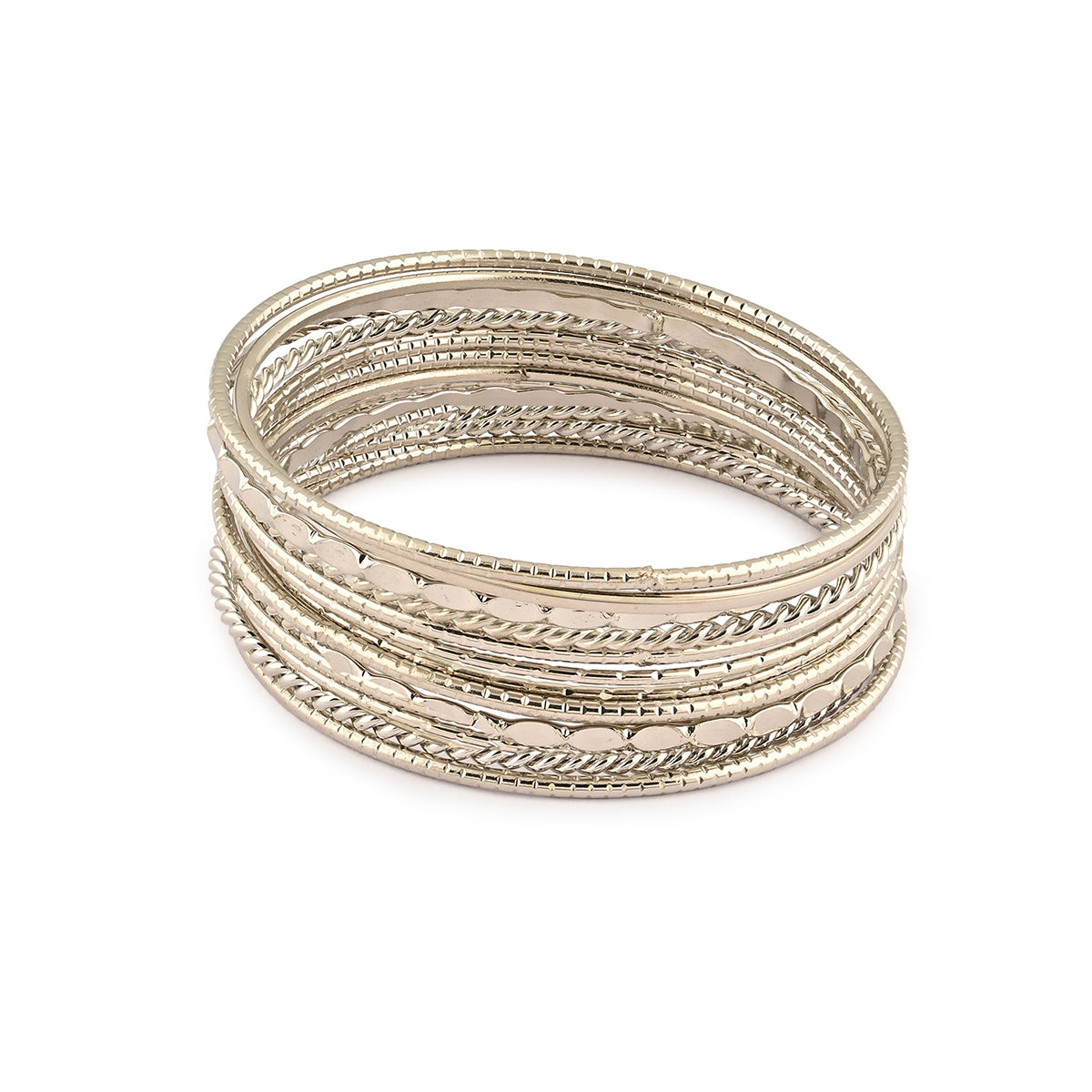 Silver-Plated Traditional Textured Bangles Set (Set of 13)