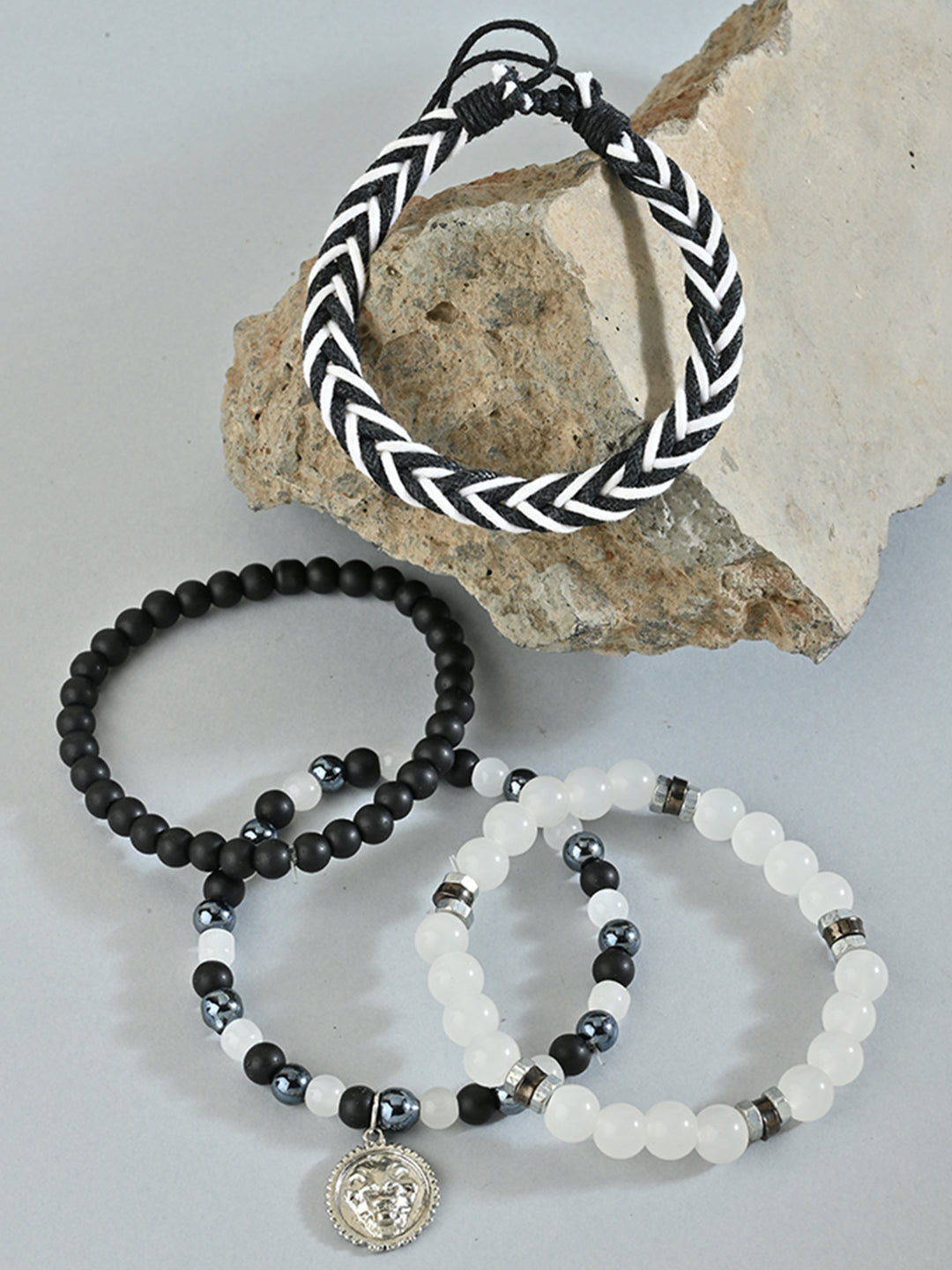Set of 4 Monochrome Multicolor Beaded & Braided Bracelets